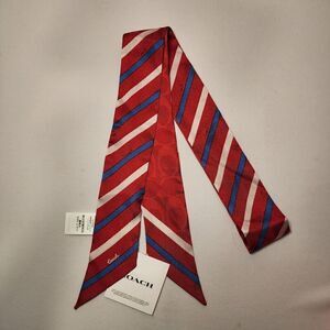 NWT Coach CU358 Signature Americana Stripe Print Silk Skinny Scarf